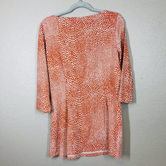 J. McLaughlin Animal Print Orange 3/4 Sleeve Ruched Waist Women Catalina Top - Picture 6 of 9